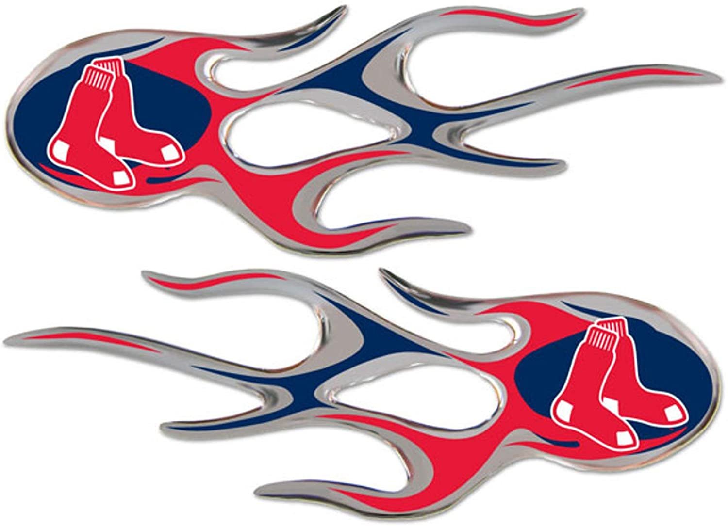 Boston Red Sox Pair of Decal Sticker Emblem, Air Puffed Raised, Micro Flame Design, Full Adhesive Backing, 2x5 Inch Each