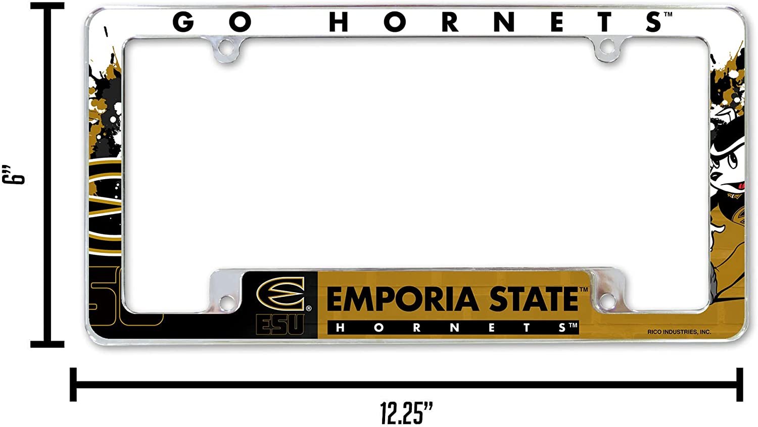 Emporia State University Hornets Metal License Plate Frame Chrome Tag Cover All Over Design 6x12 Inch 5