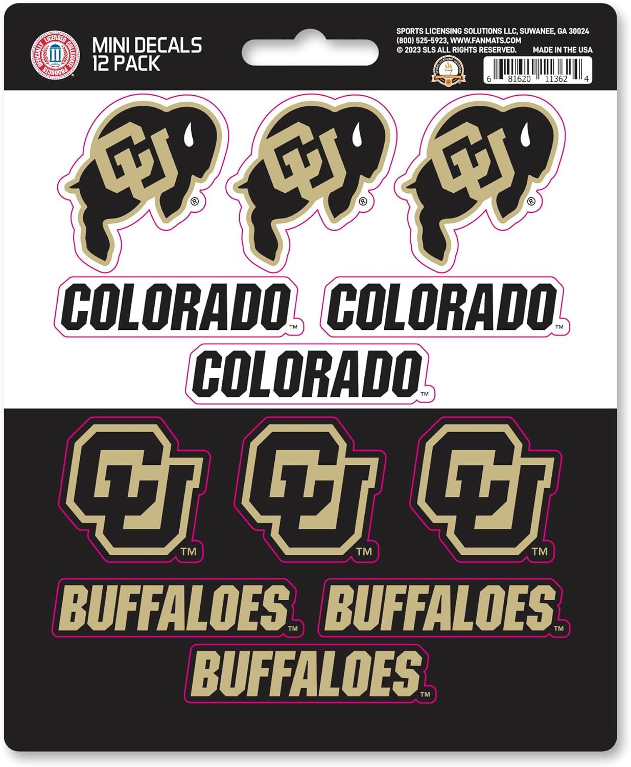 University of Colorado Buffaloes 12-Piece Mini Decal Sticker Set, 5x6 Inch Sheet, Gift for football fans for any hard surfaces around home, automotive, personal items 1