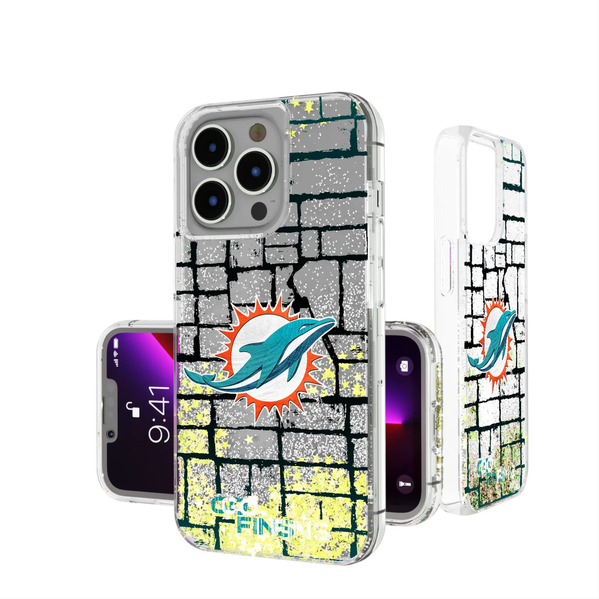 Miami Dolphins Brick Wall Glitter Phone Case for Apple iPhone 17 Series 18