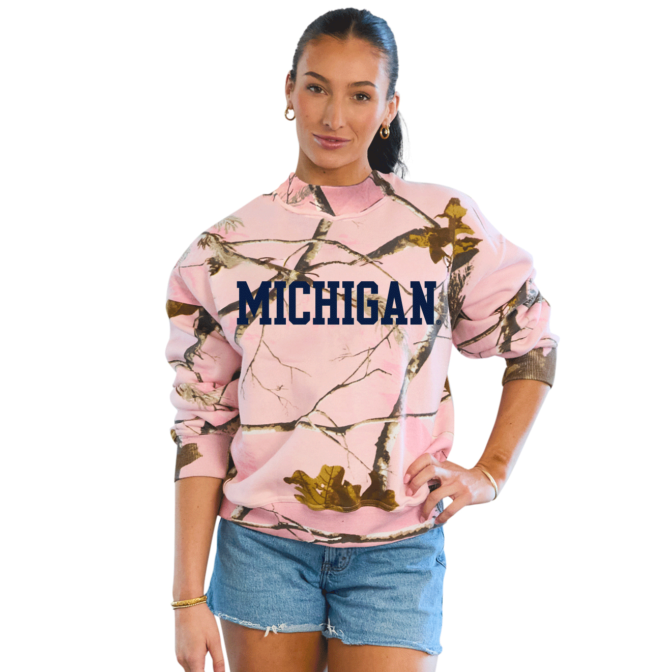 University of Michigan Camo Mock Neck Sweatshirt | lojobands 1