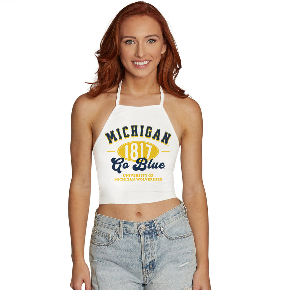 University of Michigan White Halter Top | lojobands