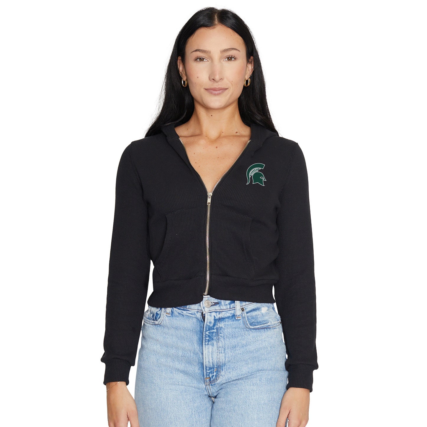 Michigan State Waffle Knit Zip Up Hoodie