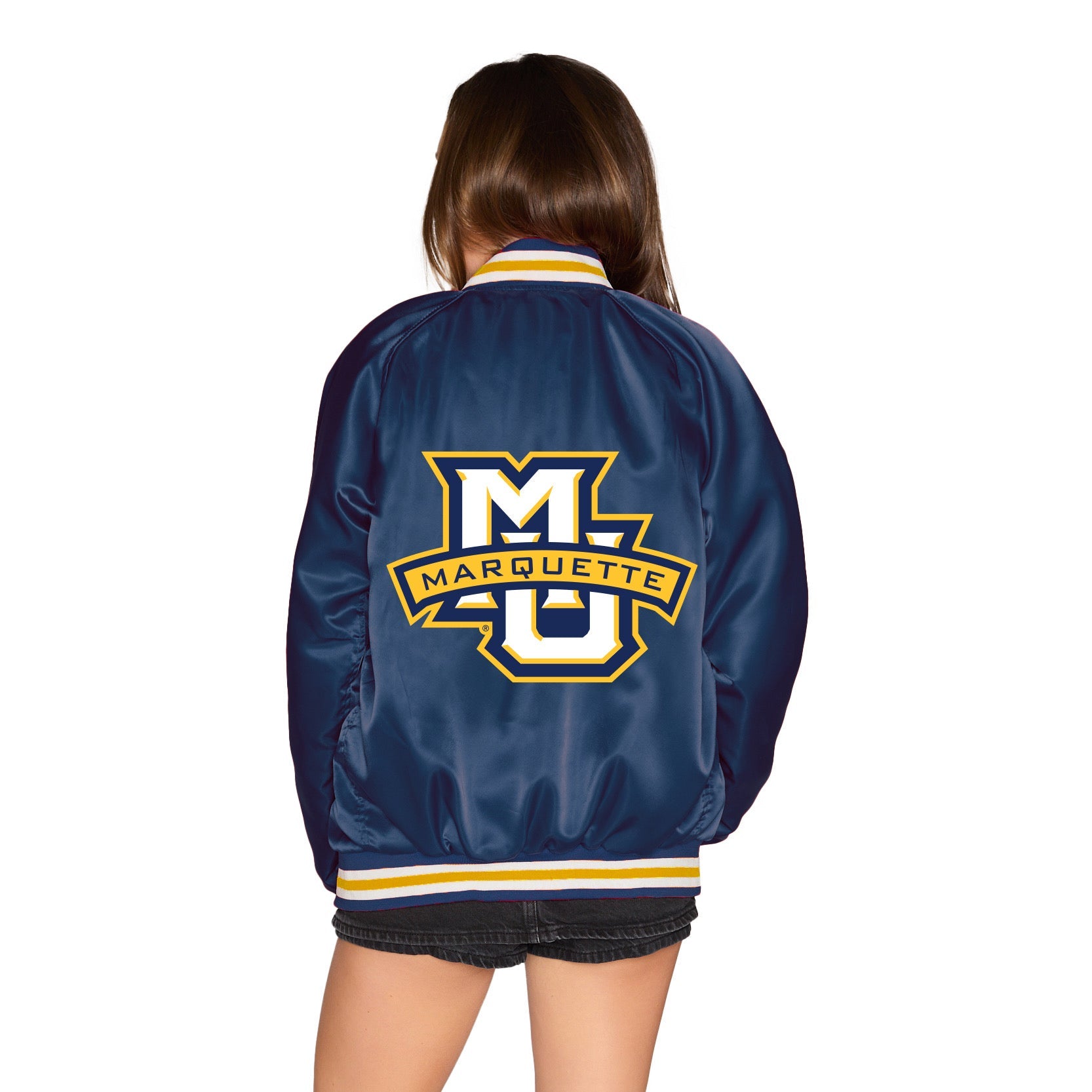 Marquette Satin Letterman Bomber Jacket | lojobands