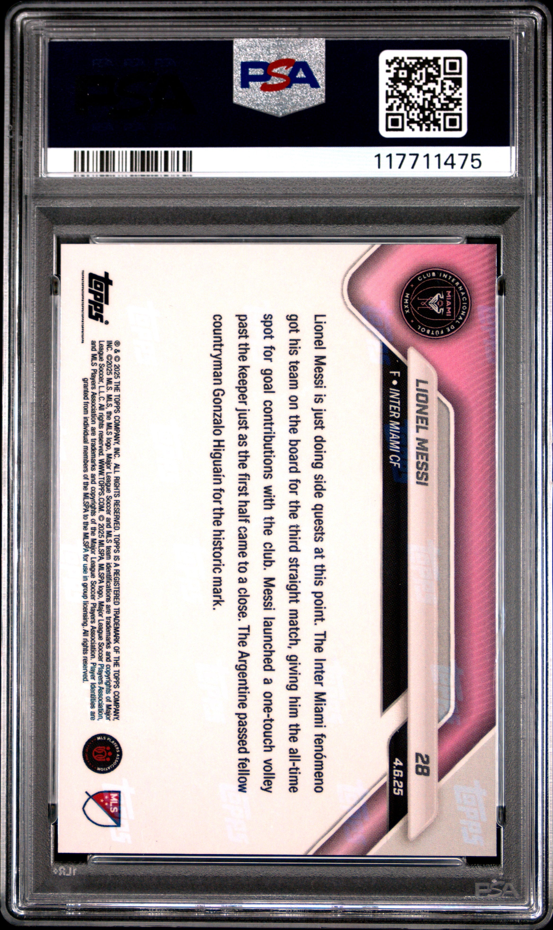 Graded 2025 Topps Now MLS Lionel Messi #28 Black /99 Soccer Card PSA 9 Mint 2
