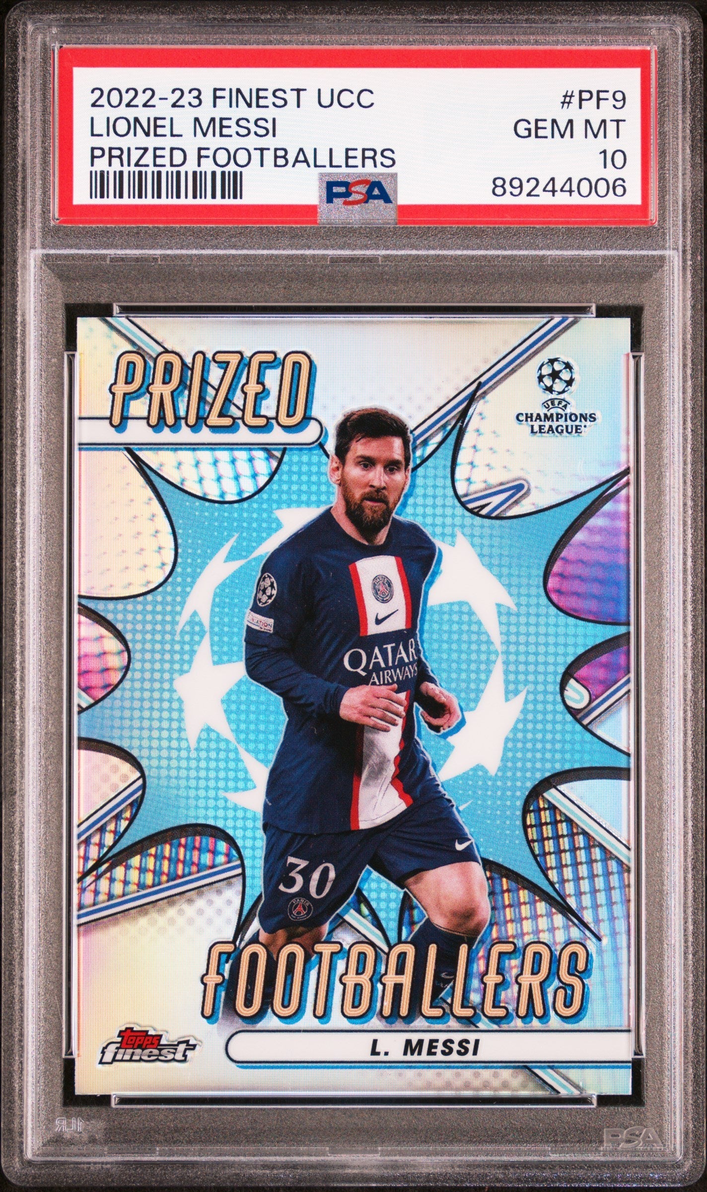 Graded 2022 Topps Finest UCC Lionel Messi #PF9 Prized Footballers Soccer Card PSA 10 Gem Mint 1