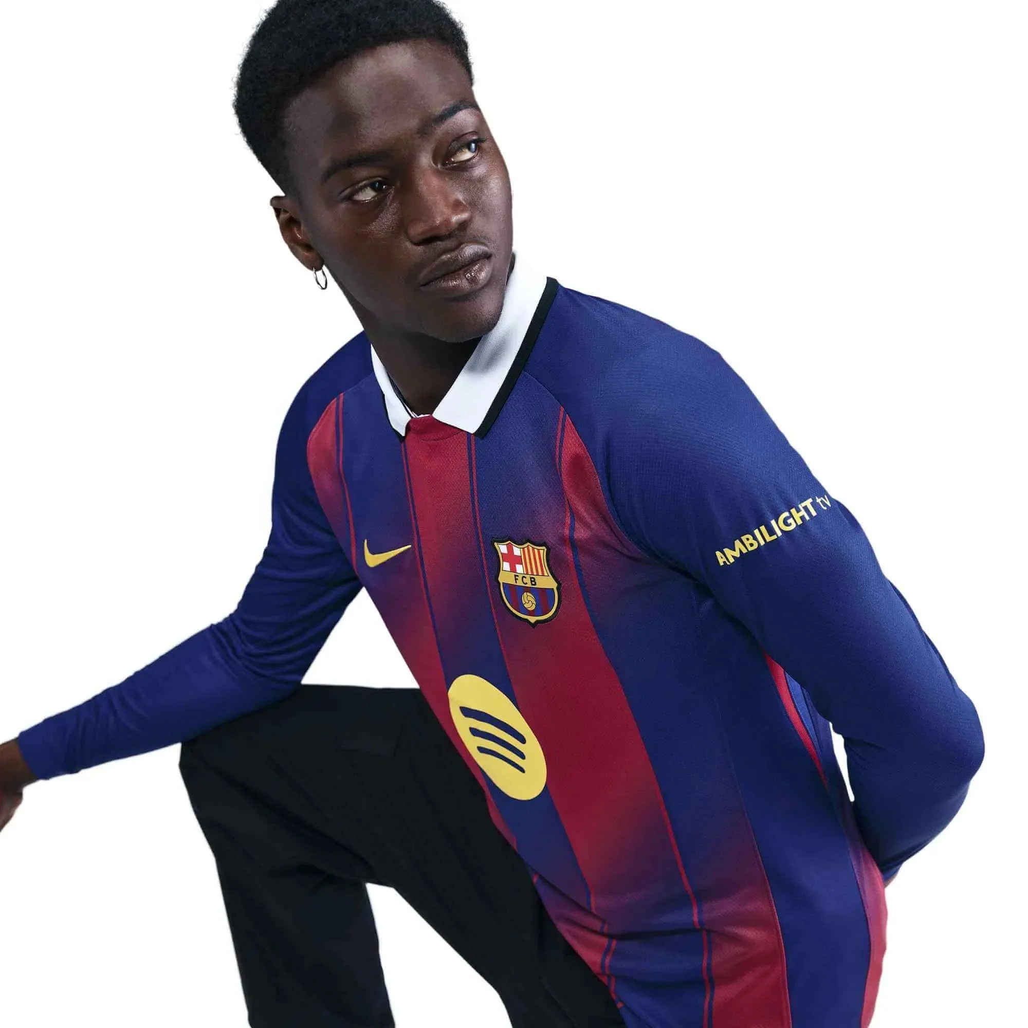 Nike 2025-26 Barcelona Men's Stadium Home Long-Sleeve Soccer Jersey 4