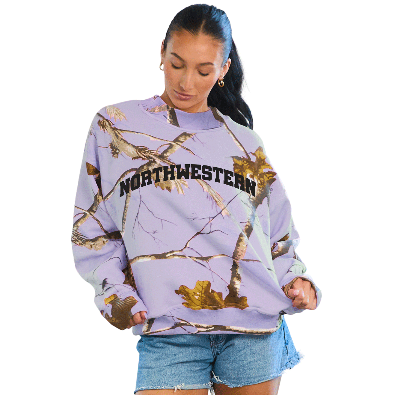 Northwestern Lavender Camo Mock Neck Sweatshirt | lojobands