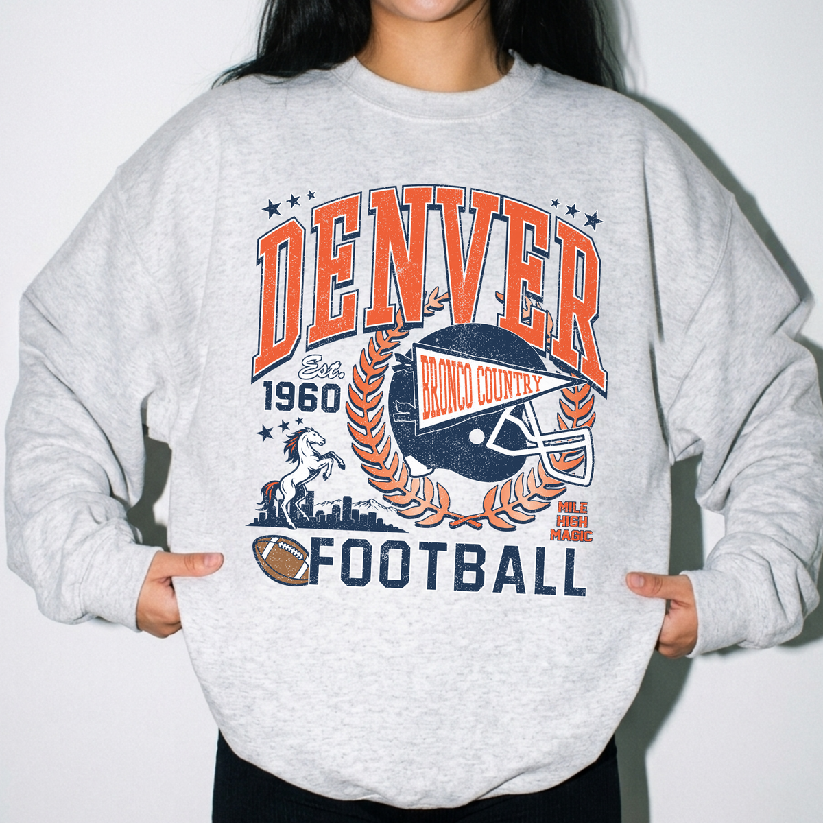 Denver Football Vintage Graphic Crewneck Sweatshirt | Retro Game Day Sweatshirt 1