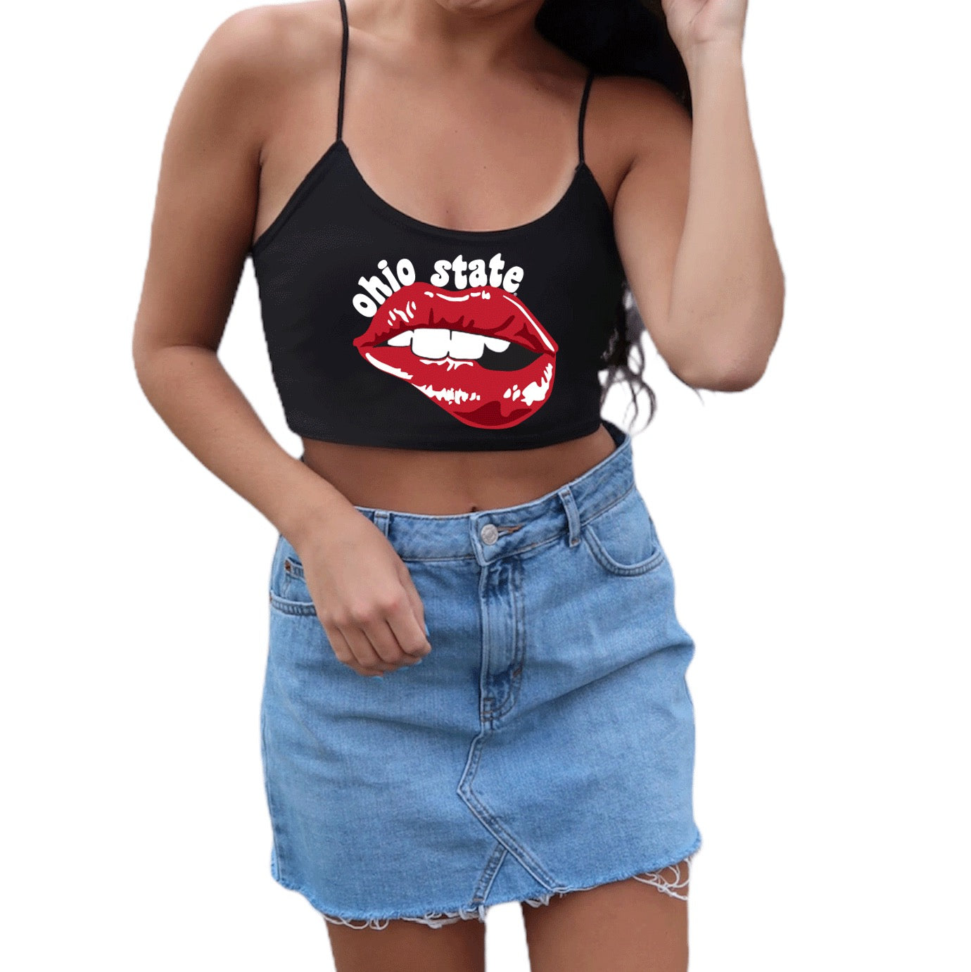 Ohio State OSU Buckeyes Lips Black Spaghetti Tank 6