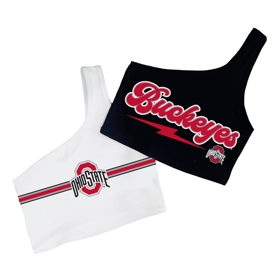 Ohio State OSU Buckeyes Lightning Black Shoulder Top 7
