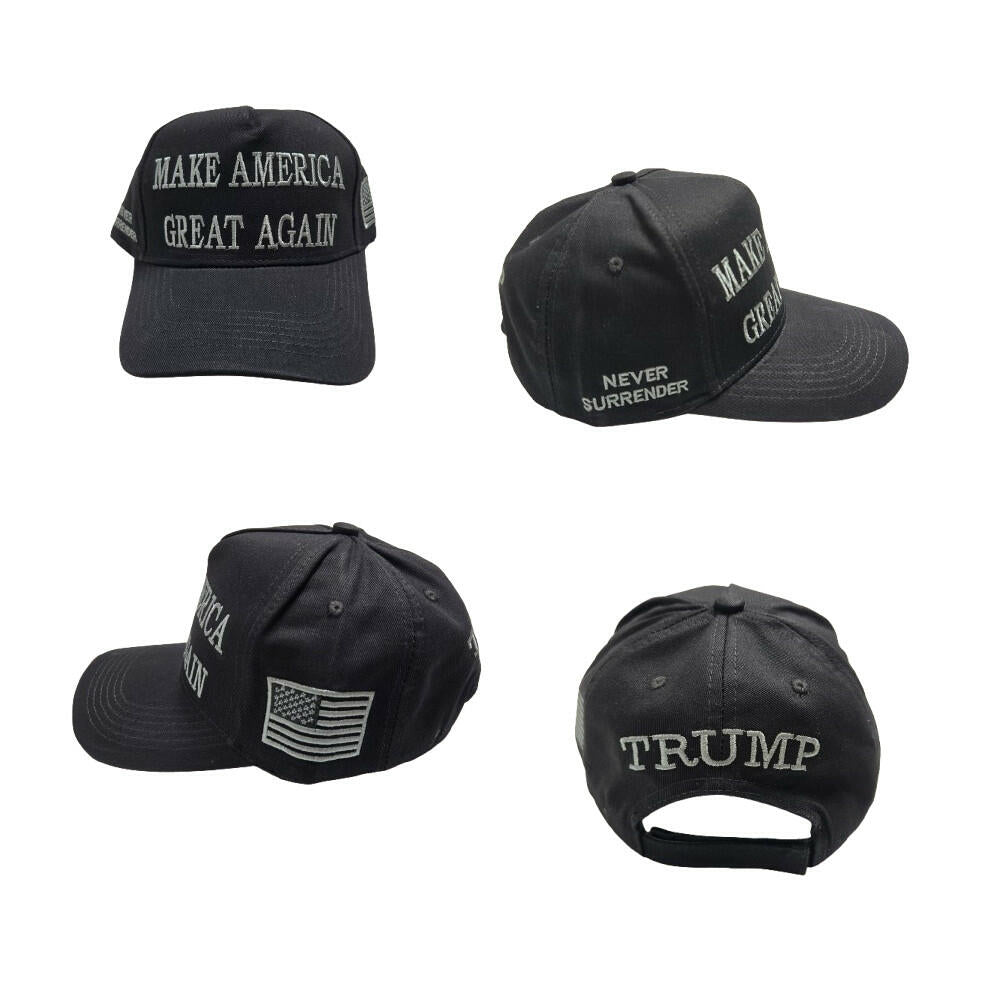 Dark MAGA Trump USA Flag Never Surrender Baseball Cap Hat Black 2