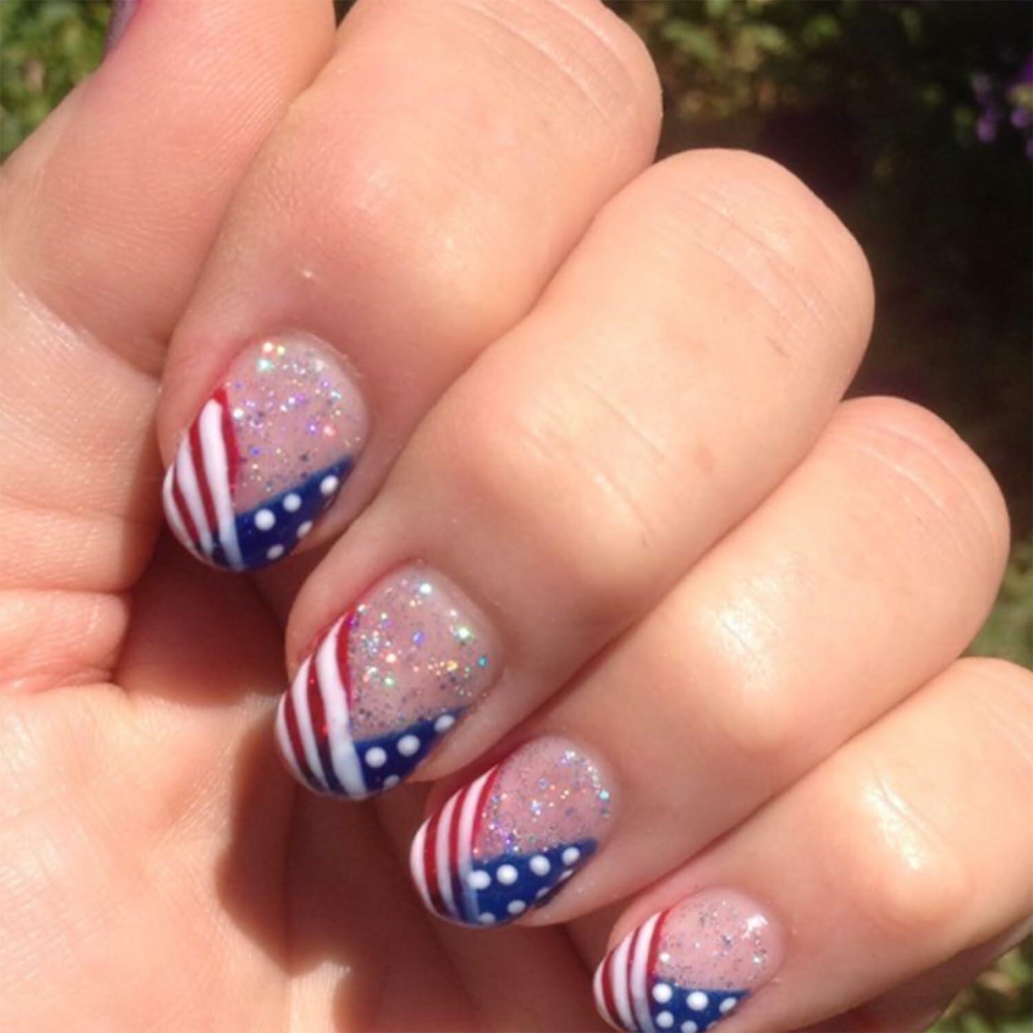 Independence Day Press On Nails Short Square USA Flag Patriotic Design 6