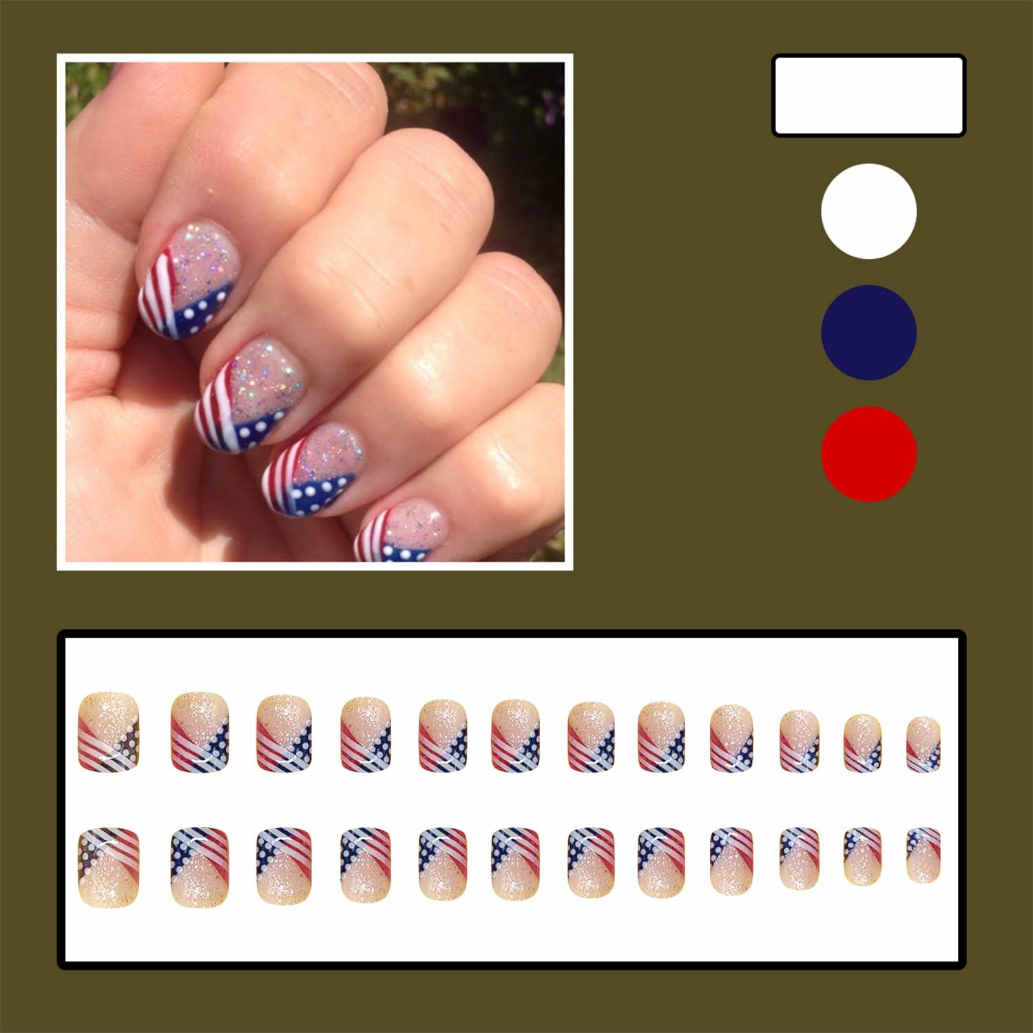 Independence Day Press On Nails Short Square USA Flag Patriotic Design 7