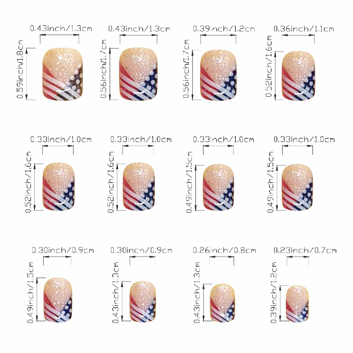 Independence Day Press On Nails Short Square USA Flag Patriotic Design 3
