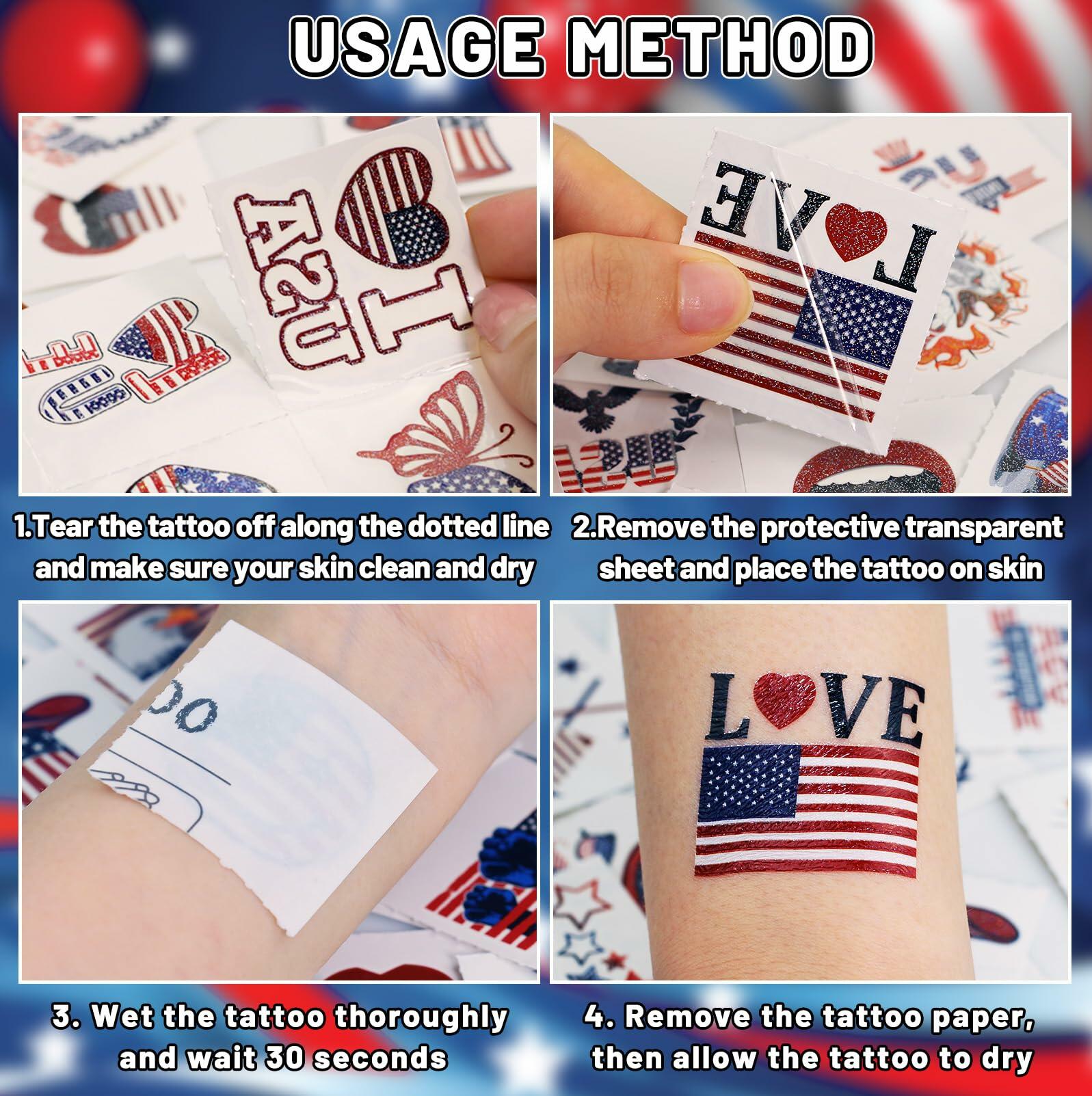 eboozone 4th of July Temporary Tattoos 68pcs Patriotic USA Flag Red/Blue 6