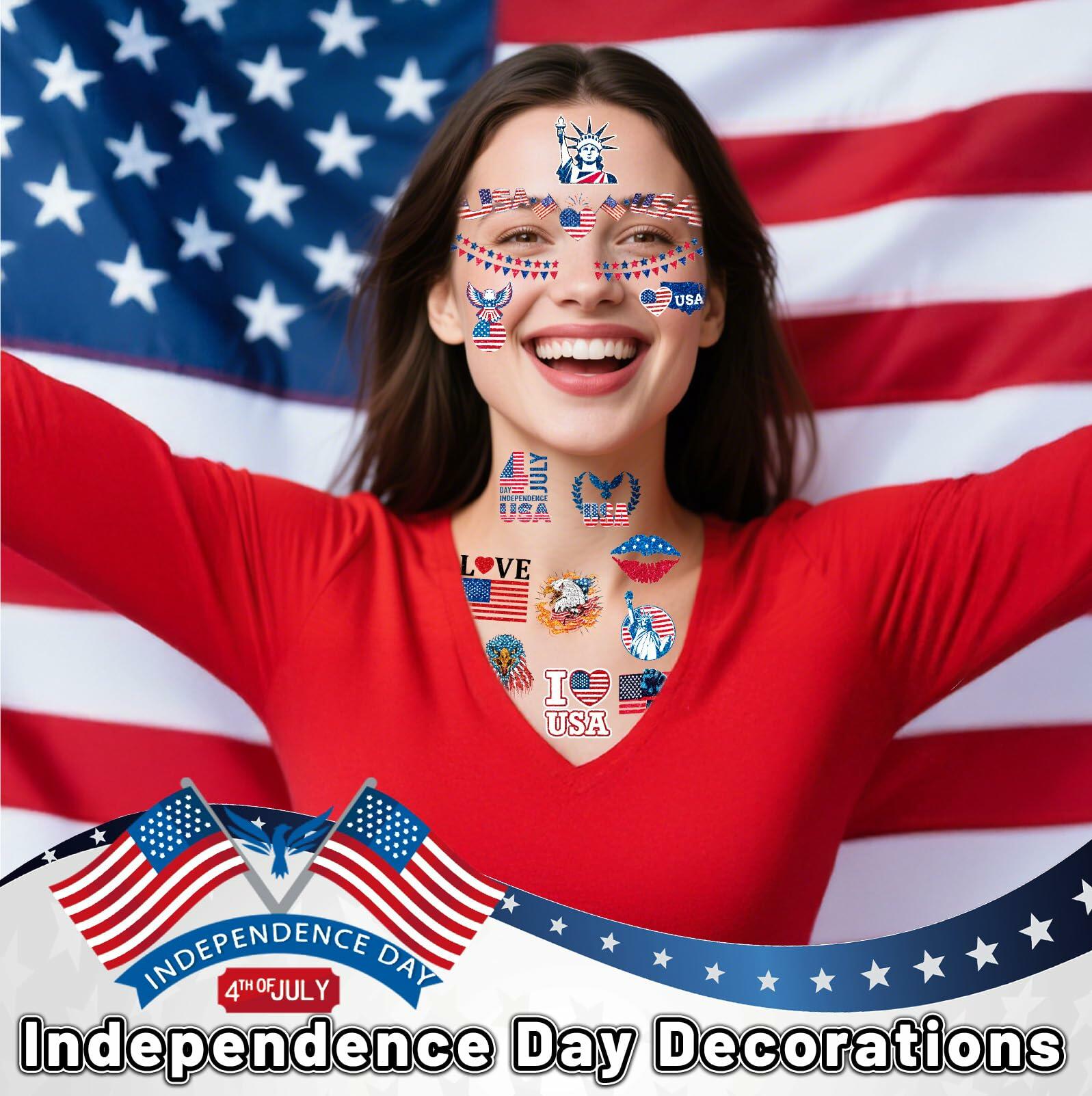 eboozone 4th of July Temporary Tattoos 68pcs Patriotic USA Flag Red/Blue 2