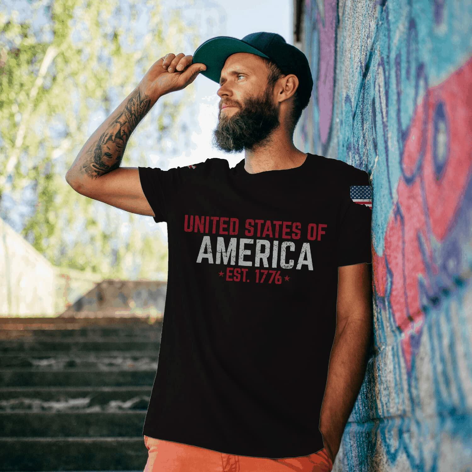 KYKU USA Flag T Shirt Men Patriotic 4th of July American 1776 Size 2XL 5