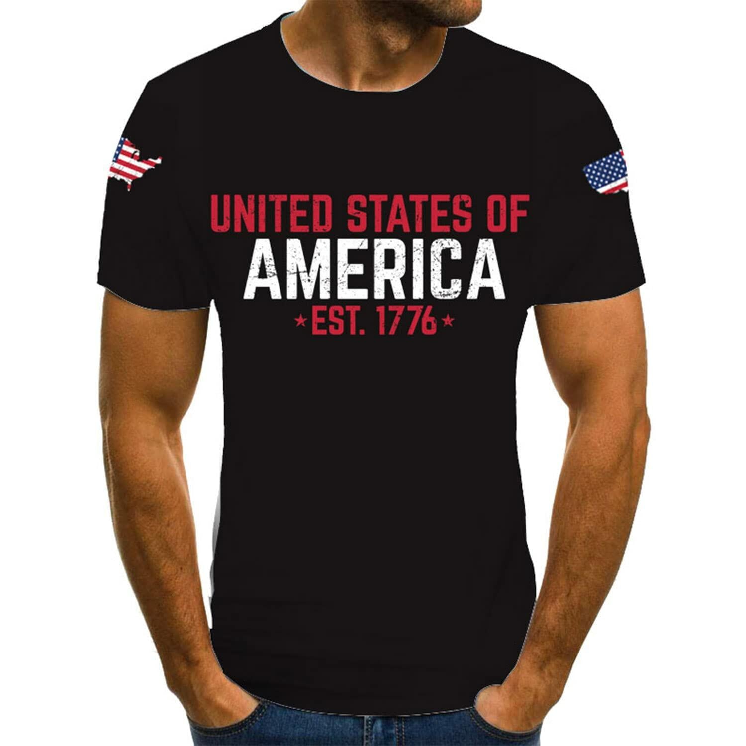 KYKU USA Flag T Shirt Men Patriotic 4th of July American 1776 Size 2XL 3