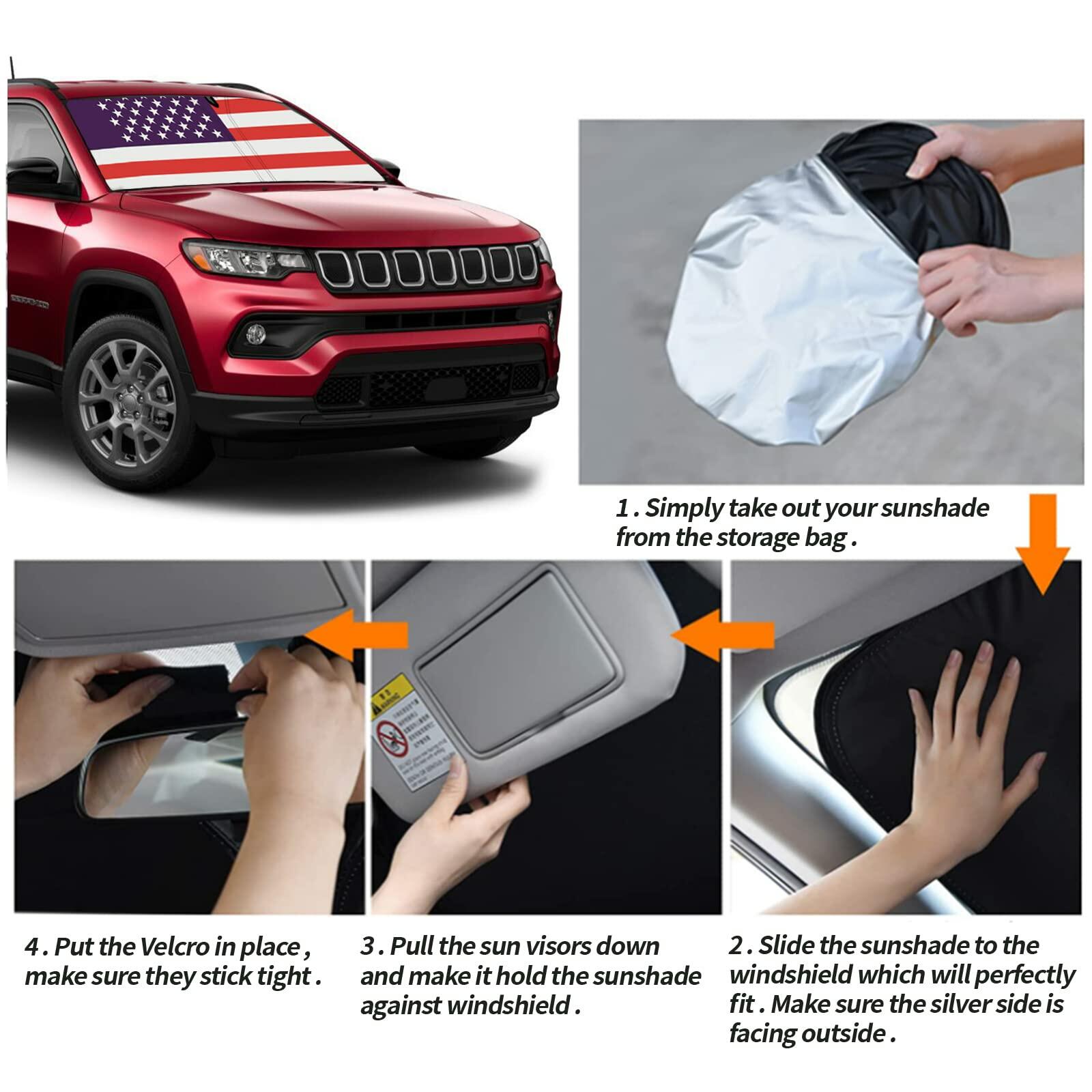 Moricere Windshield Sun Shade USA Flag Jeep Compass 2017-2023 Multi 6 Foldable 5