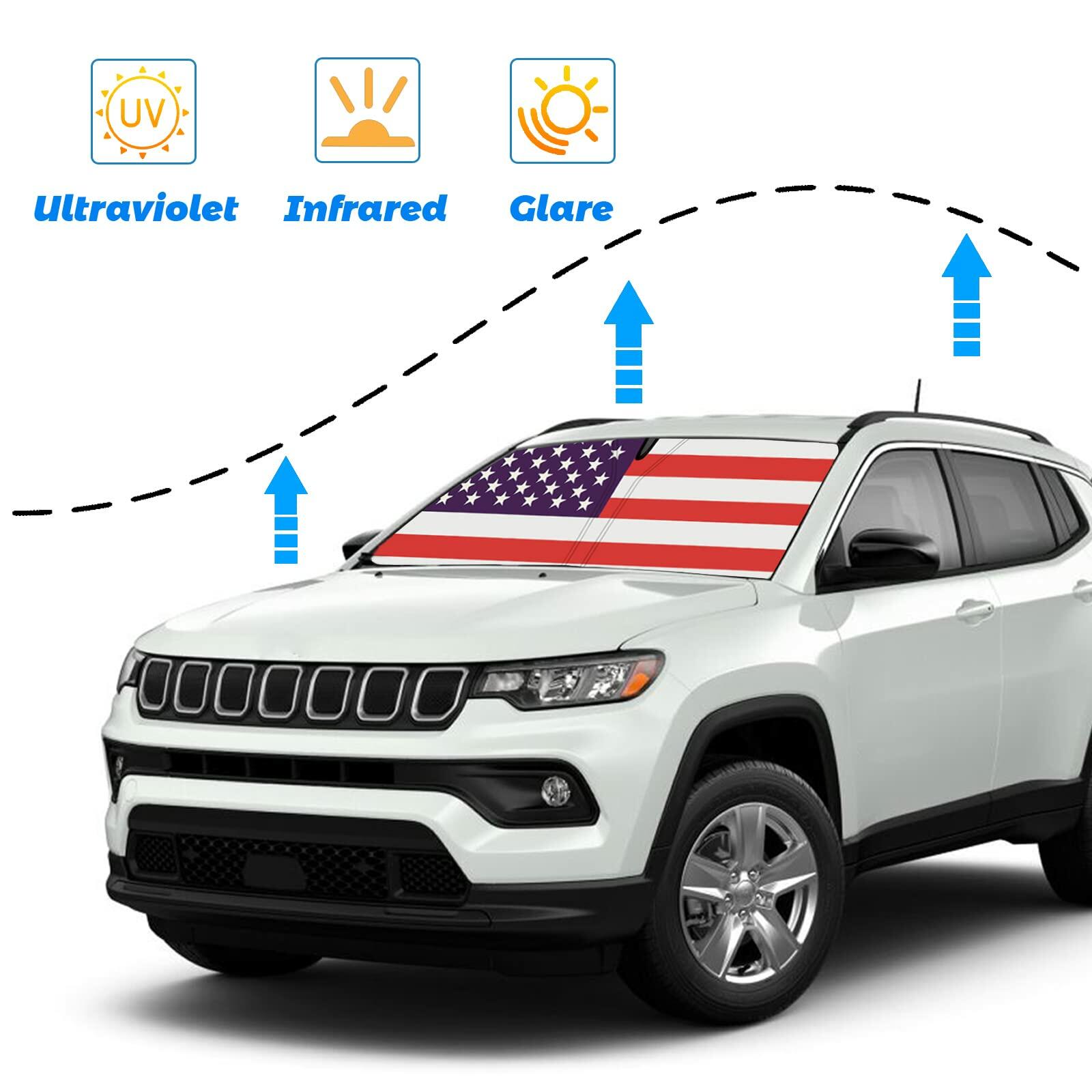 Moricere Windshield Sun Shade USA Flag Jeep Compass 2017-2023 Multi 6 Foldable 2