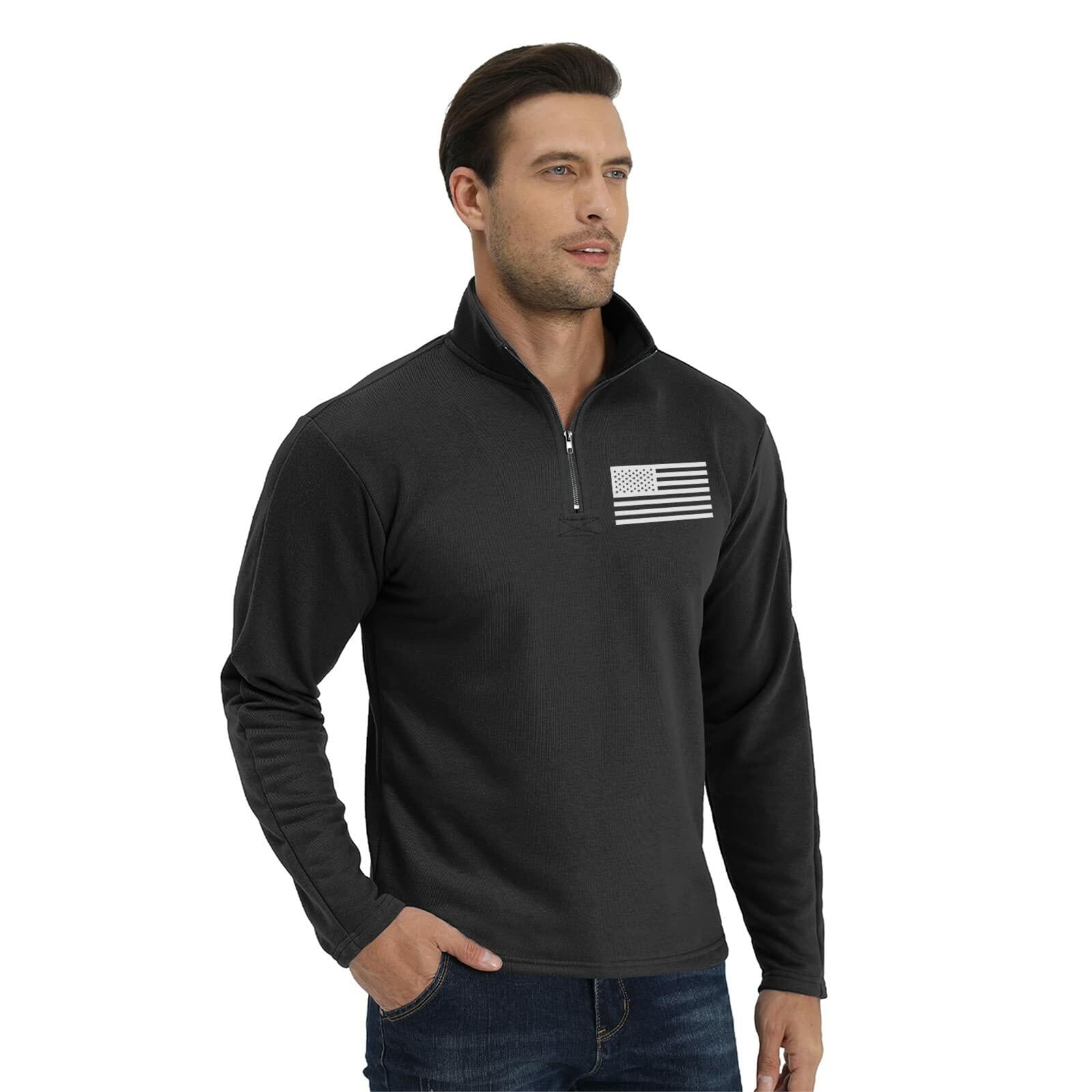 H HYFOL Men's USA Flag Graphic 1/4 Zip Pullover Sweatshirt Black Size S 2