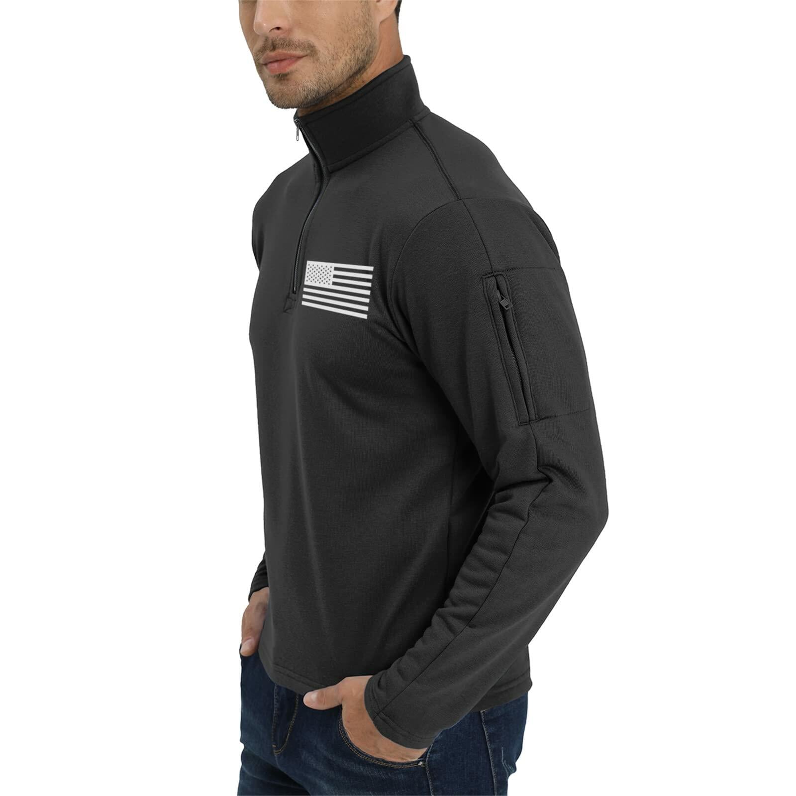 H HYFOL Men's USA Flag Graphic 1/4 Zip Pullover Sweatshirt Black Size S 3
