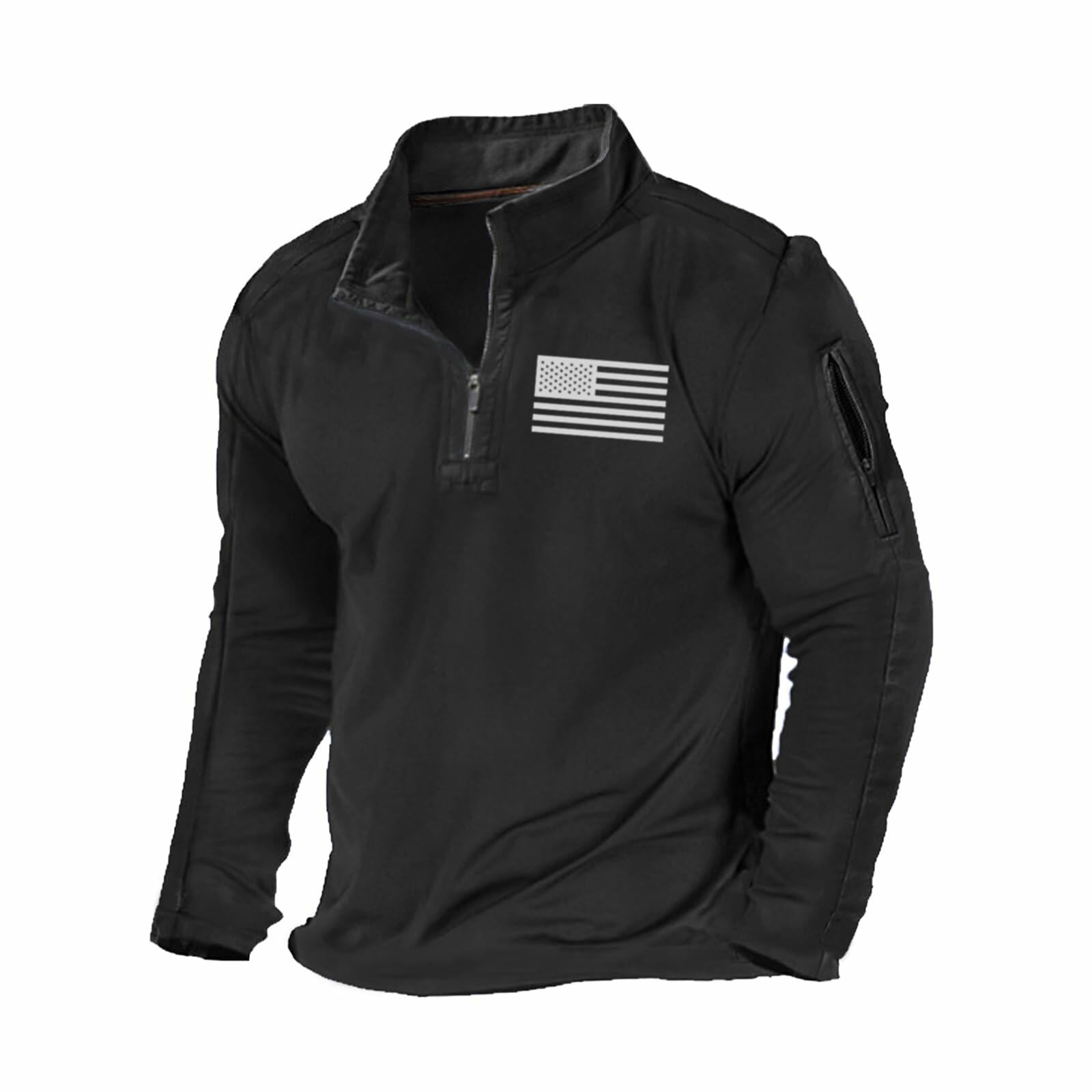 H HYFOL Men's USA Flag Graphic 1/4 Zip Pullover Sweatshirt Black Size S 1