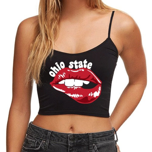 Ohio State OSU Buckeyes Lips Black Spaghetti Tank 3