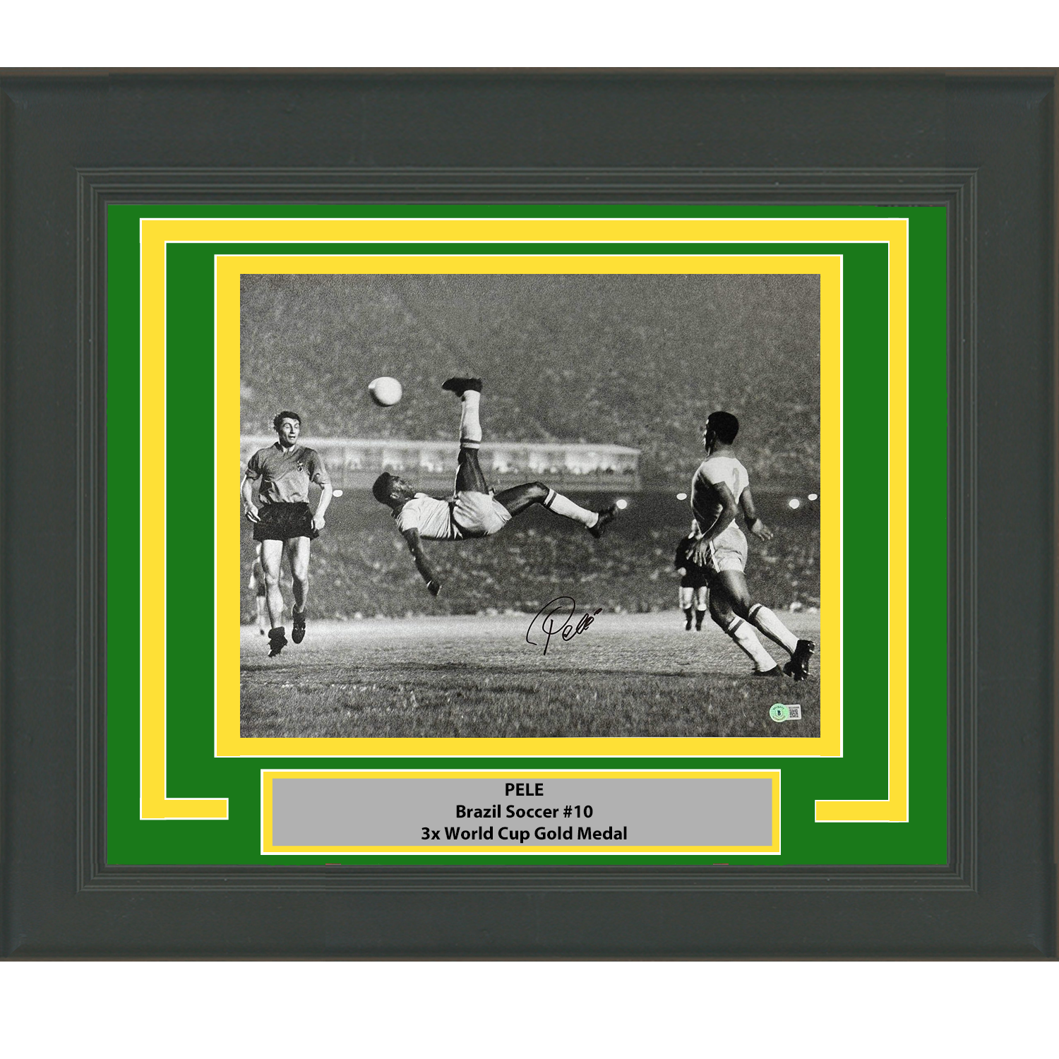 Framed Autographed/Signed Pele Brazil Soccer Futbol 16x20 Photo Bicycle Kick Beckett BAS Auto 1