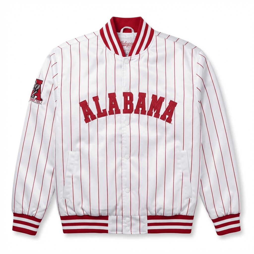 Pinstripe Collection – White Alabama Bomber Jacket (Vol. 2) 1