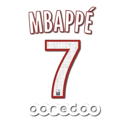 PSG 2019/20 Home Mbappe #7 Youth Jersey Name Set 1