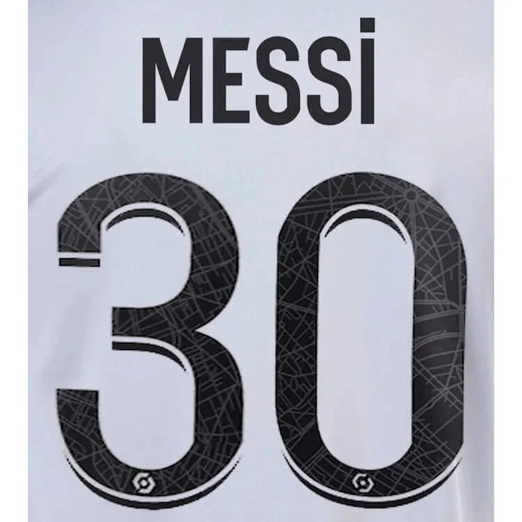 PSG 2022-23 Away Messi Youth #30 Jersey Name Set 1