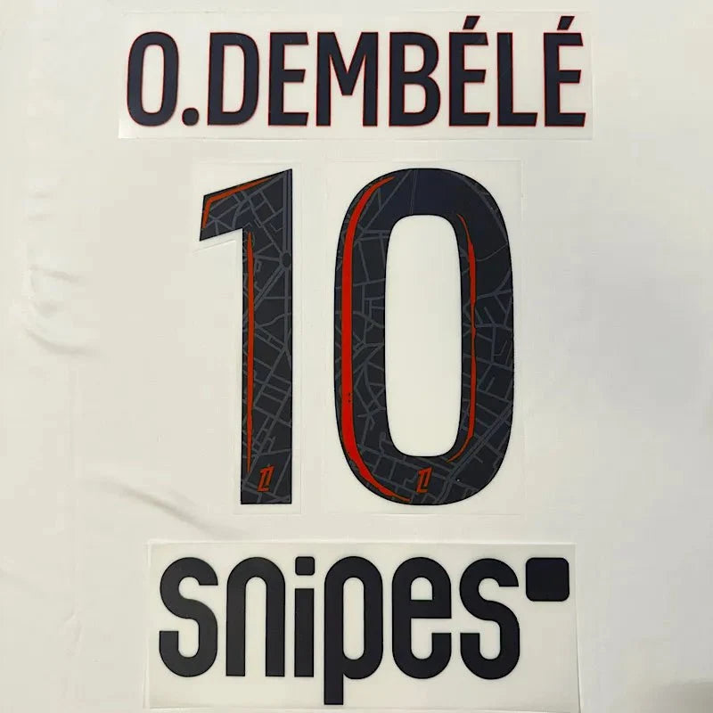 PSG 2025/26 Away O. DEMBELE #10 Jersey Name Set 1