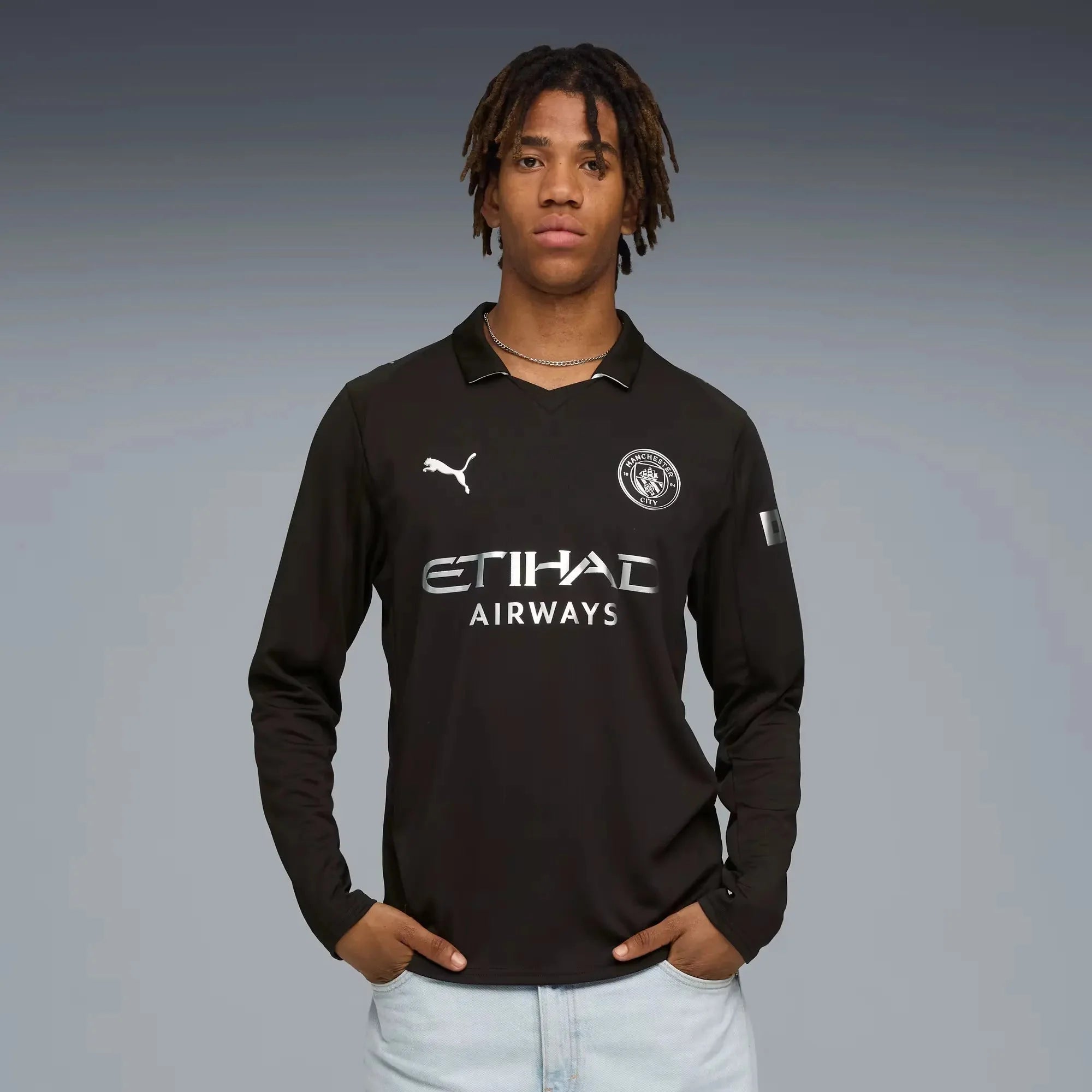 Puma 2025-26 Manchester City Men's Stadium Away Long-Sleeve Soccer Jersey 3