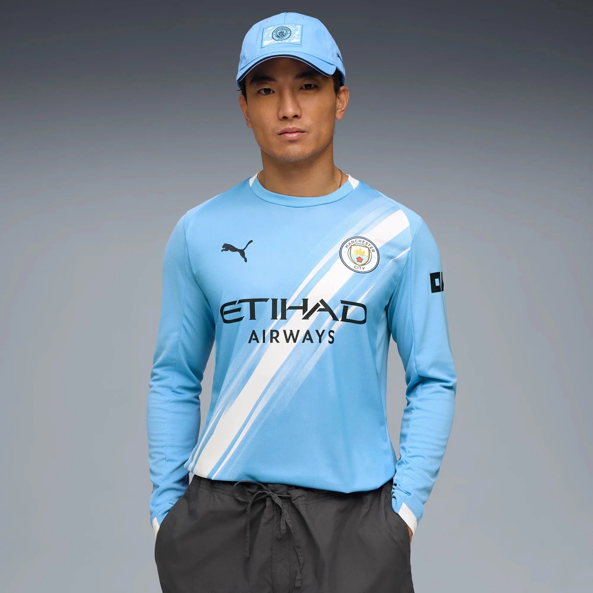 Puma 2025-26 Manchester City Men's Stadium Home Long-Sleeve Soccer Jersey 3
