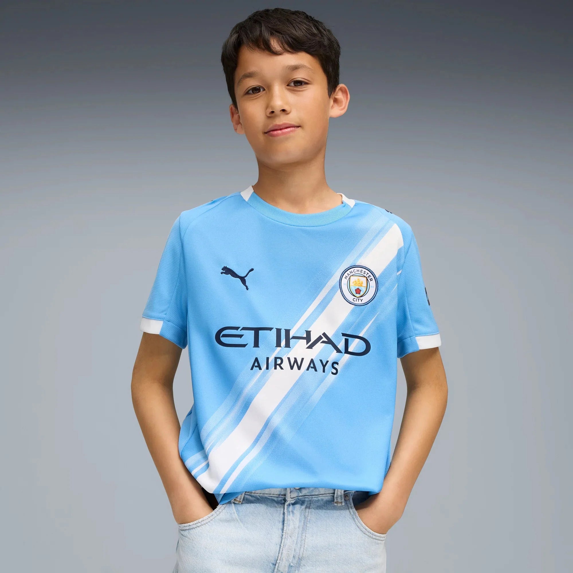 Puma 2025-26 Manchester City Youth Stadium Home Soccer Jersey 3