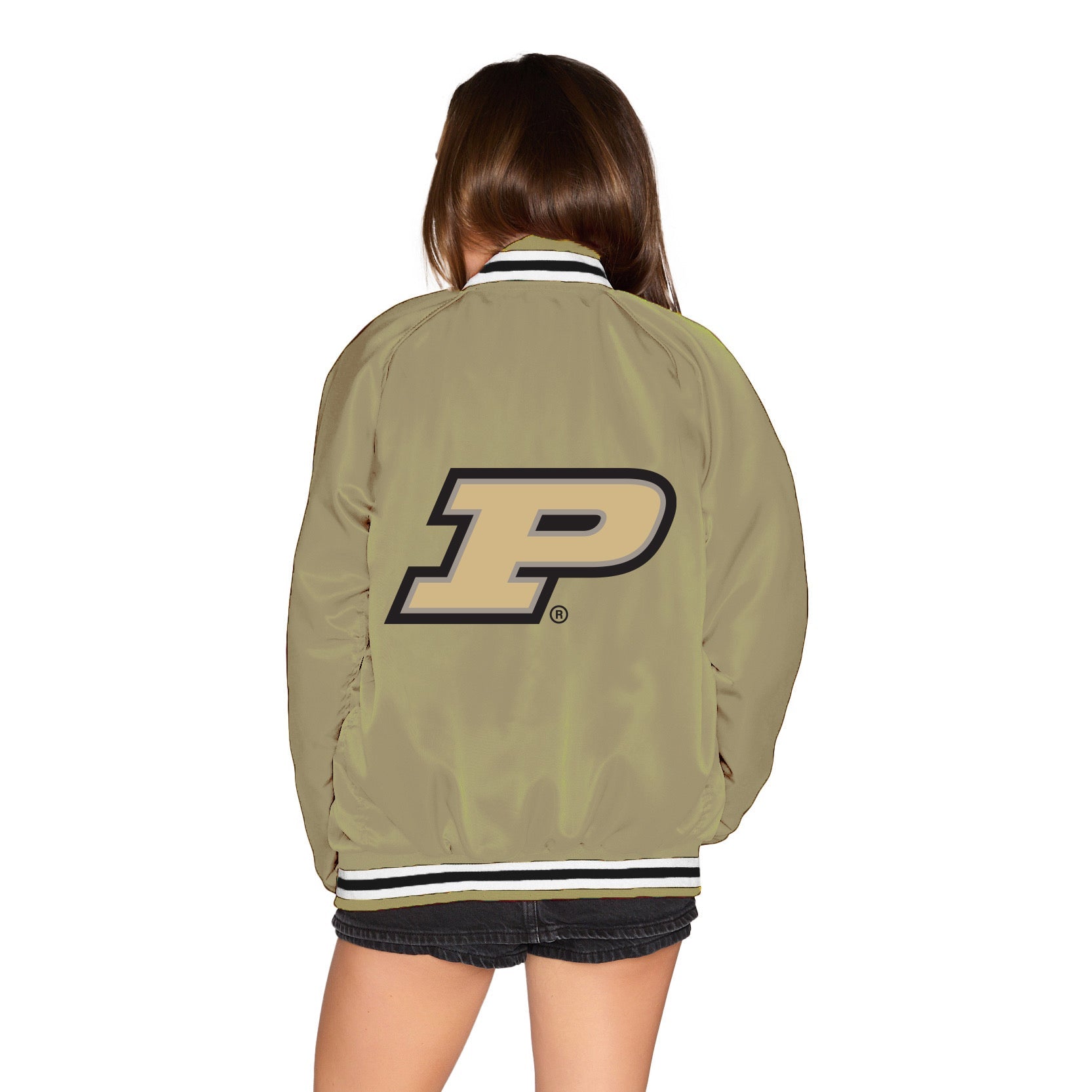 Purdue Satin Letterman Bomber Jacket | lojobands 2
