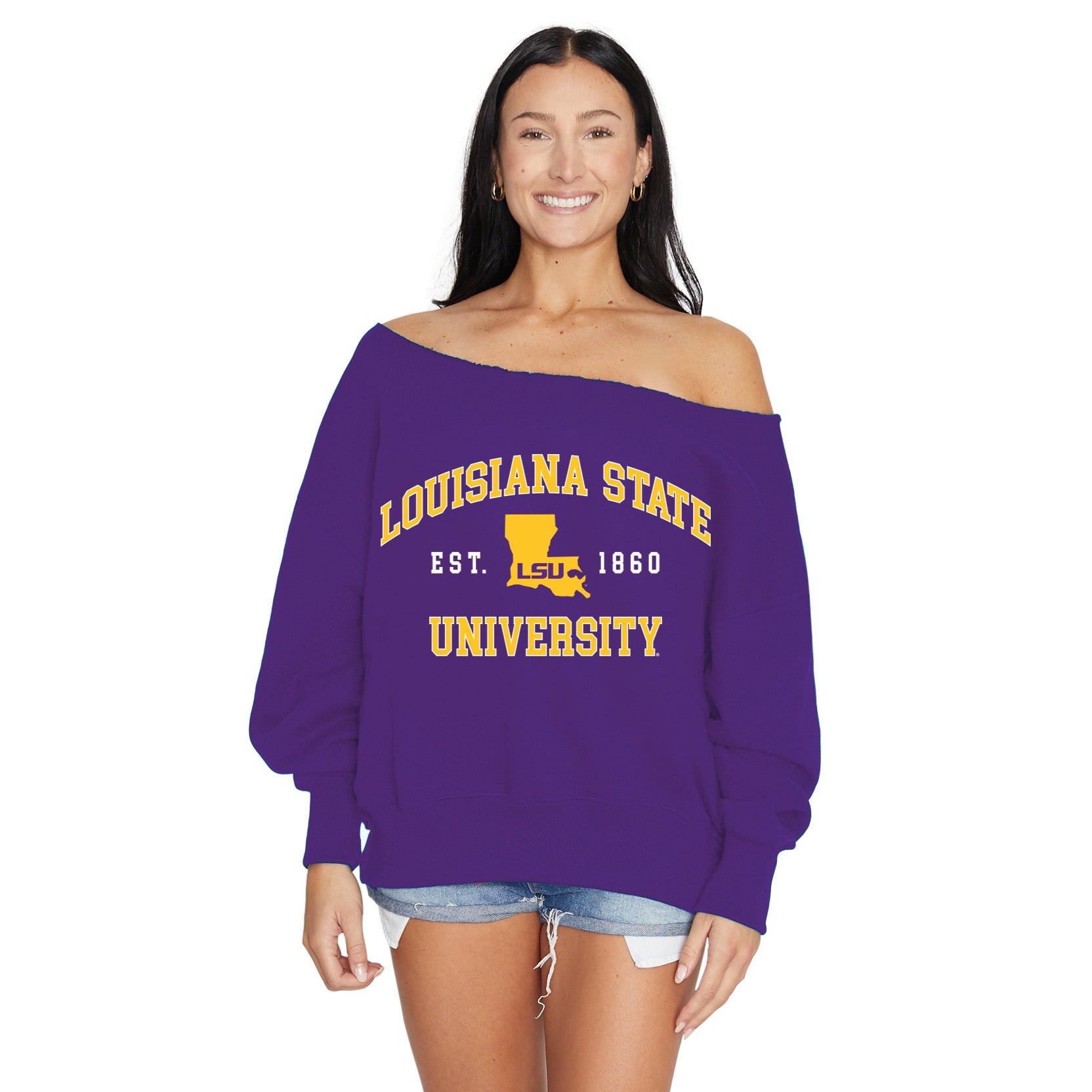 LSU Off the Shoulder Sweatshirt 4