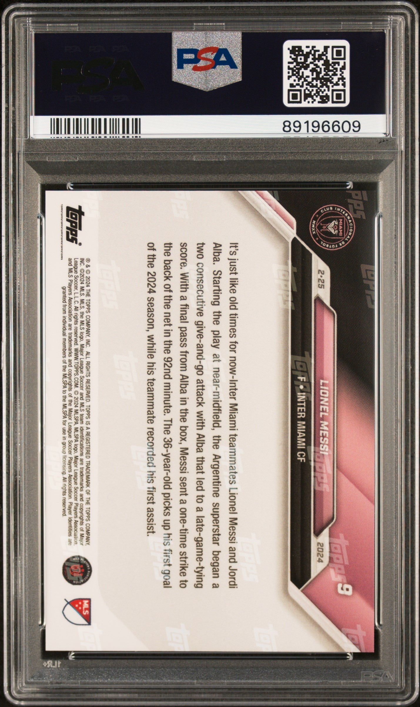 Graded 2024 Topps Now MLS Lionel Messi #9 Connects With Alba For 1st Goal of 2024 MLS Season Soccer Card PSA 10 Gem Mint 2