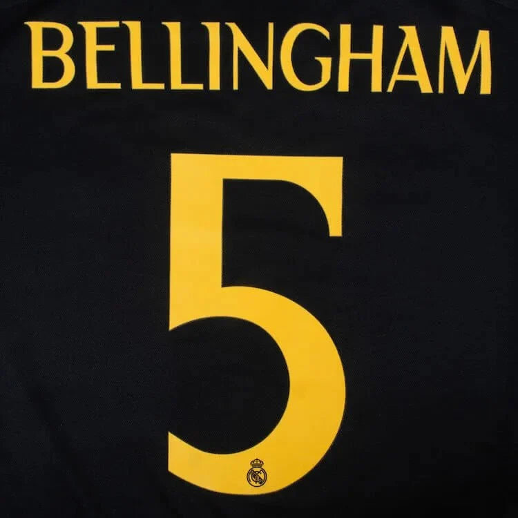 Real Madrid 2023/24 Away Bellingham #5 Youth Jersey Name Set 1