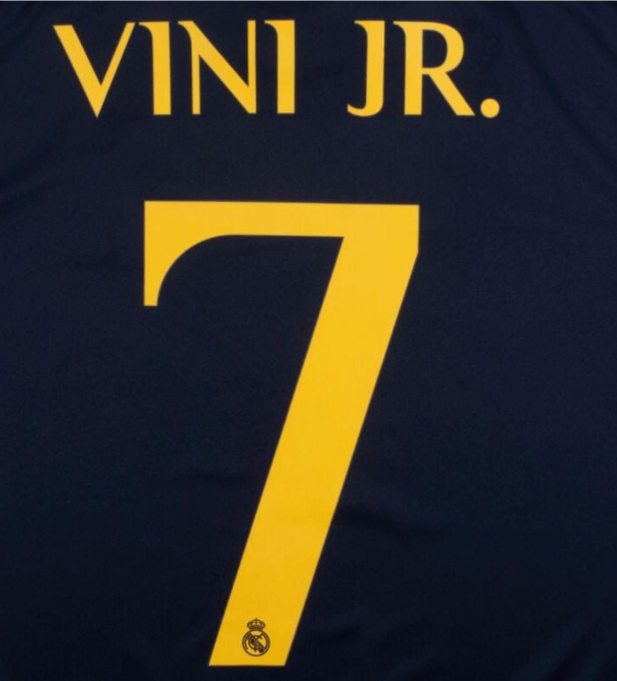 Real Madrid 2023/24 Away Vini Jr #7 Youth Jersey Name Set 1