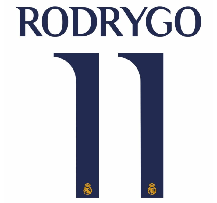 Real Madrid 2023/24 Home Rodrygo #11 Jersey Name Set 1