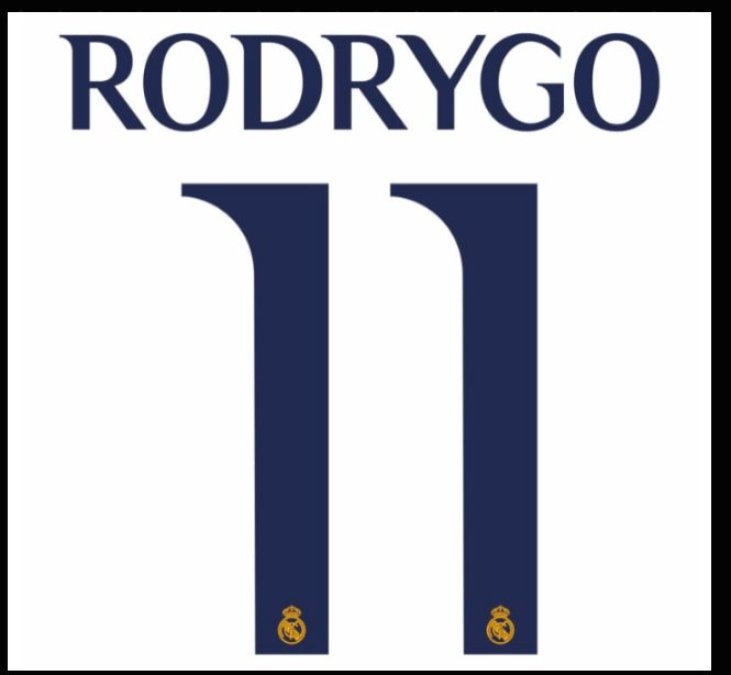 Real Madrid 2023/24 Home Rodrygo #11 Youth Jersey Name Set 1