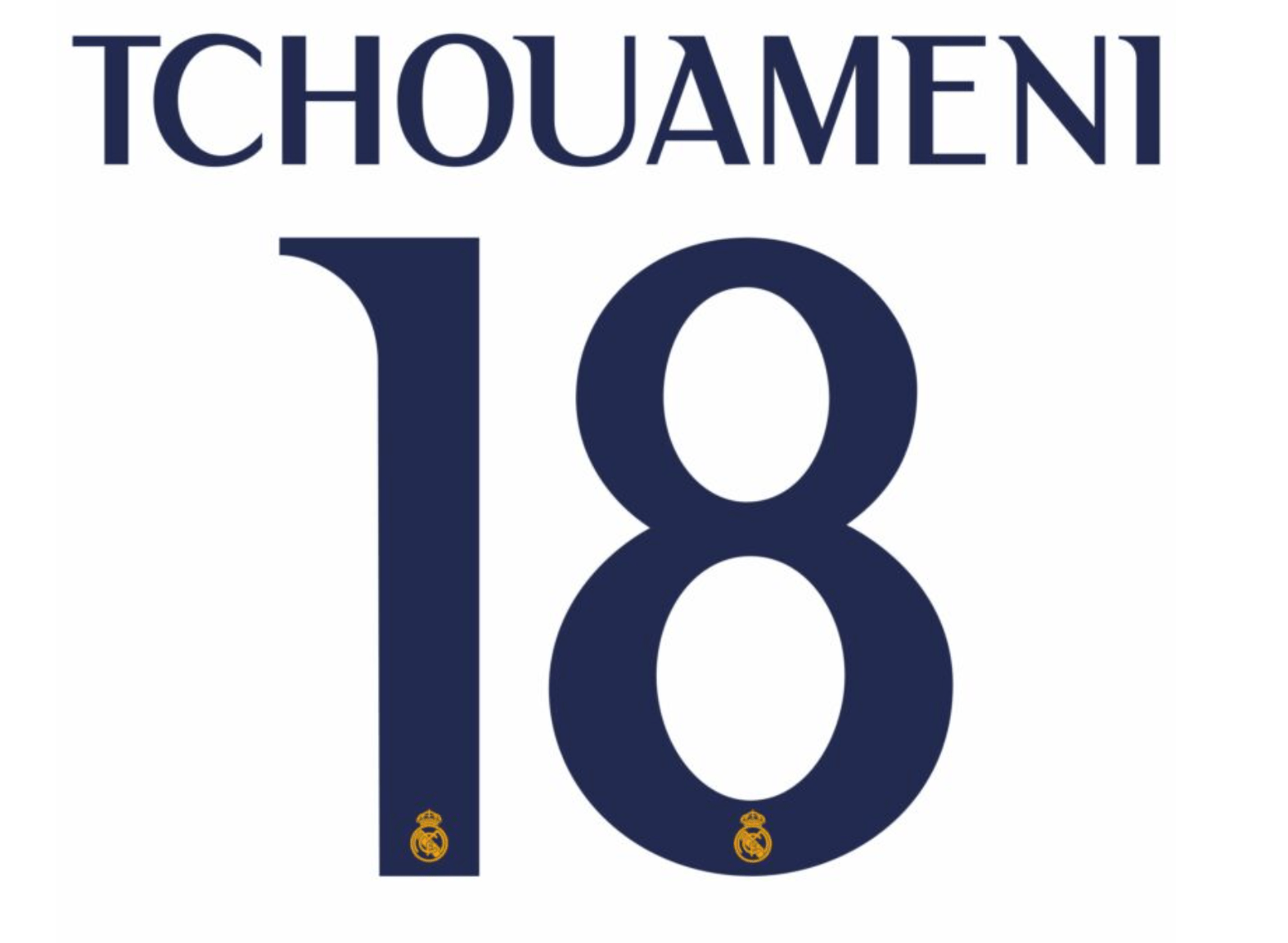 Real Madrid 2023/24 Home Tchouameni #18 Youth Jersey Name Set 1