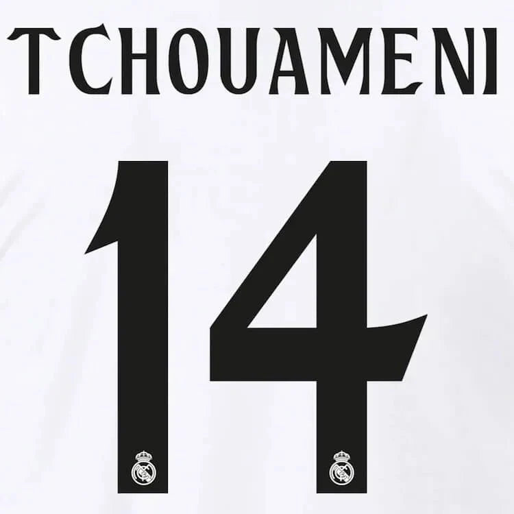 Real Madrid 2024/25 Home Tchouameni #14 Jersey Name Set 1