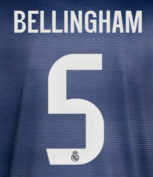 Real Madrid 2025/26 Away BELLINGHAM #5 Youth Official Name Set 1