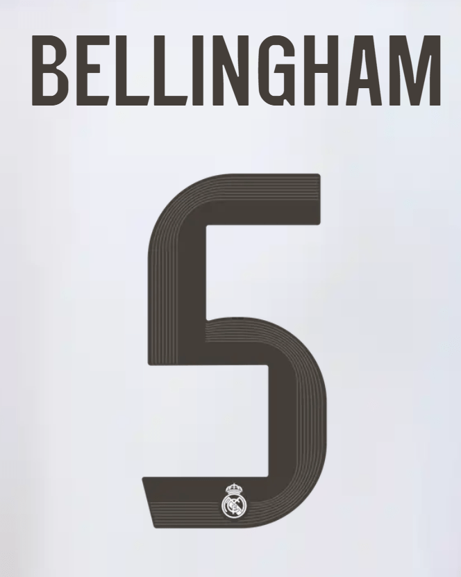Real Madrid 2025/26 Home BELLINGHAM #5 Official Name Set 1