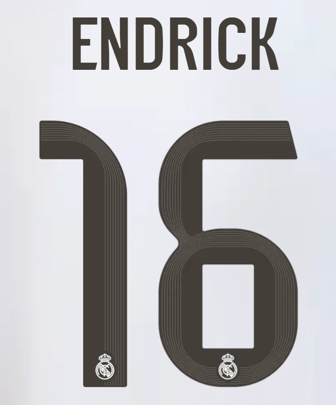Real Madrid 2025/26 Home ENDRICK #19 Official Name Set 1