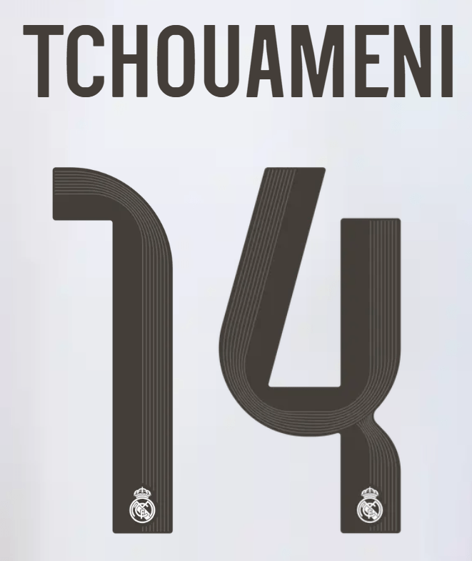 Real Madrid 2025/26 Home Tchouameni #14 Jersey Name Set 1